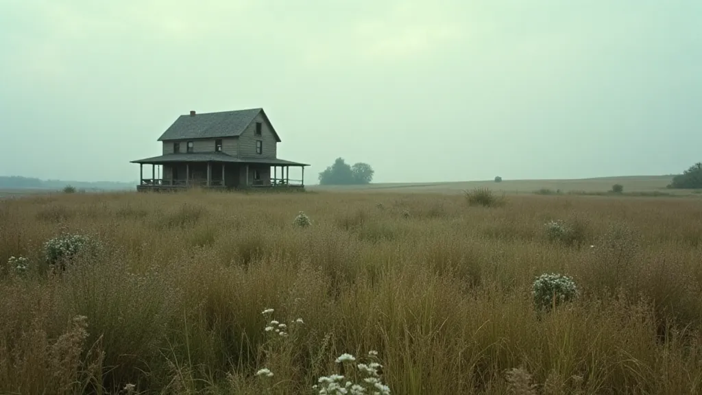 Abandoned farmhouse in a rural landscape