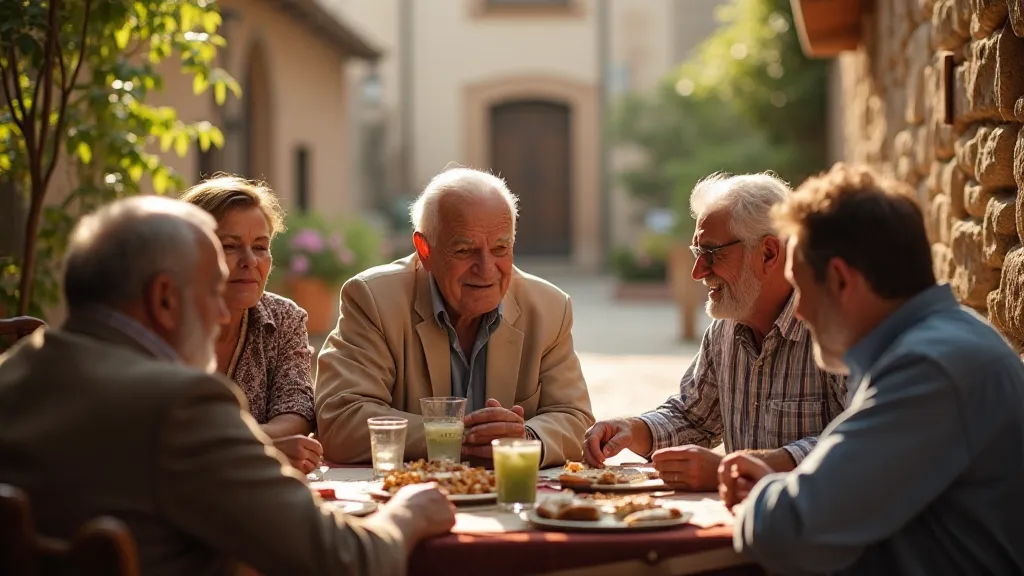 A group of people in an Andalusian patio sharing stories