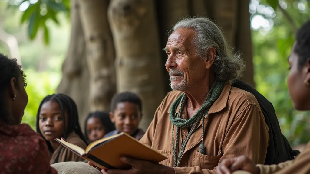 Malagasy elder telling stories to children