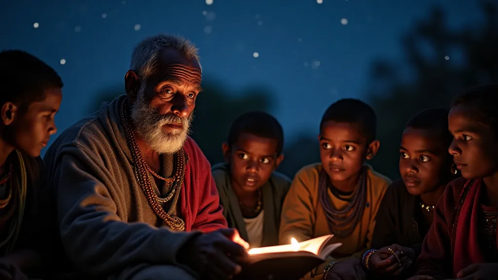 Maasai elder telling a story to children.
