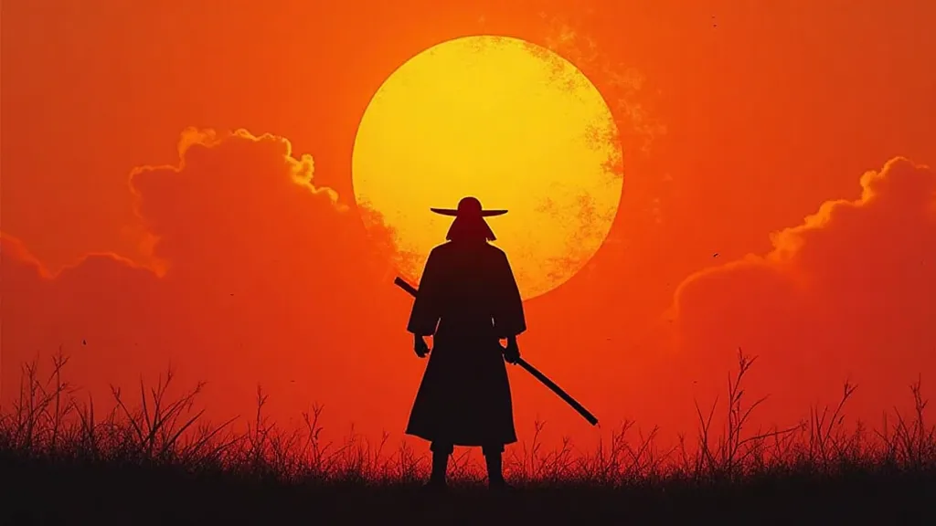 Samurai silhouette against a sunset