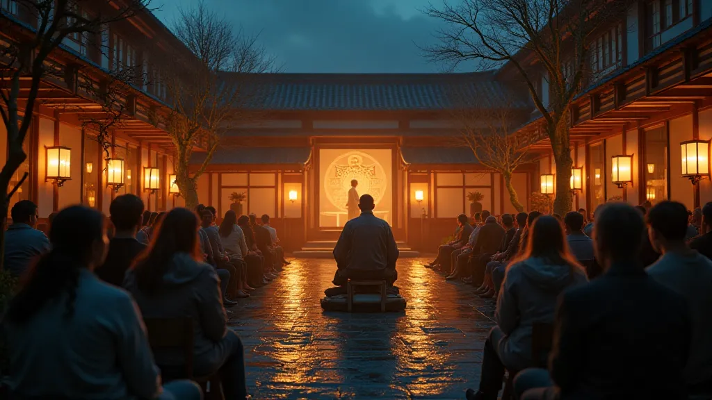 Storyteller performing in a courtyard